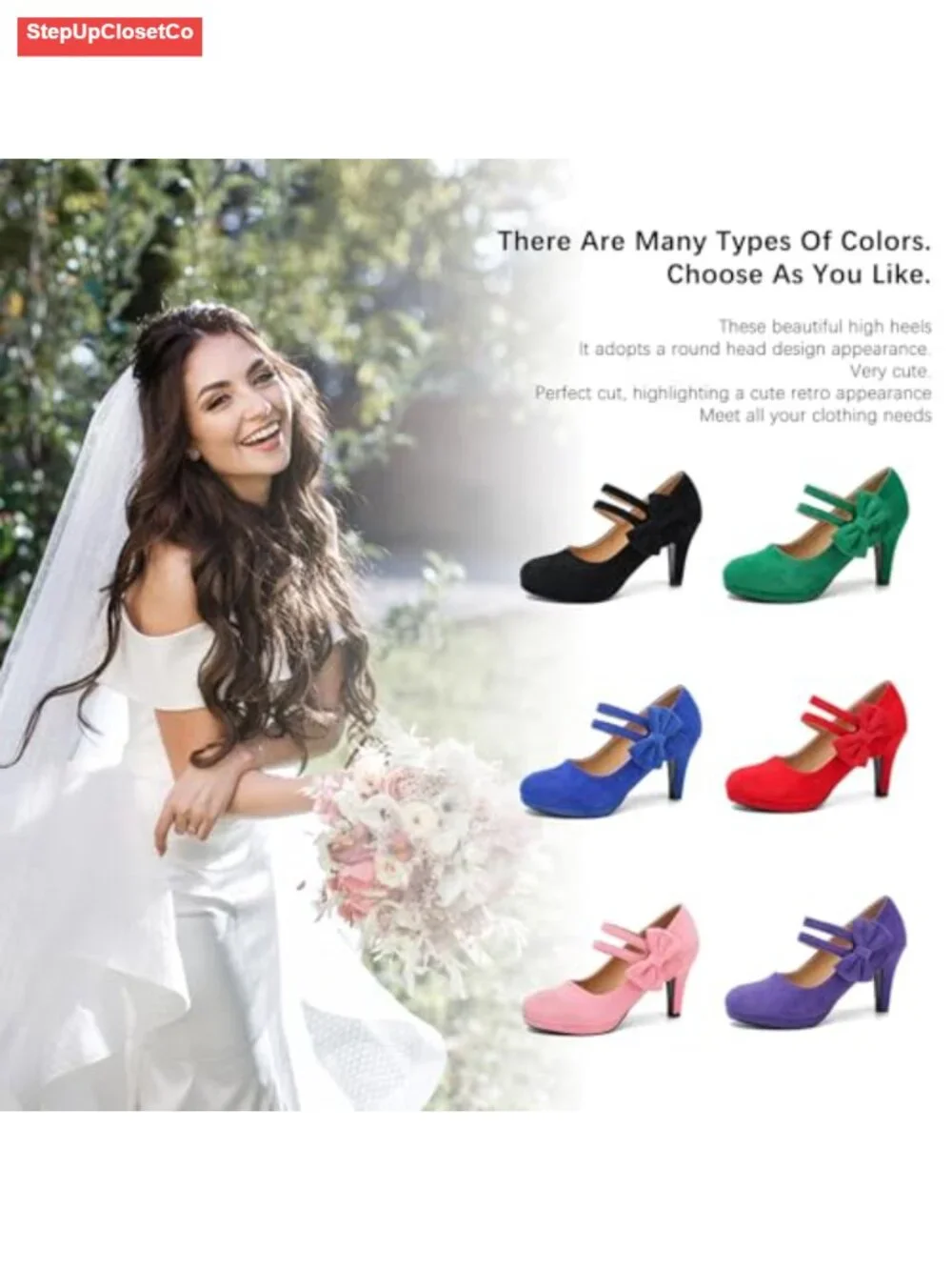 Women's Mary Jane Bow Heels Pumps Round Toe Kitten Heel Double Ankle Strap